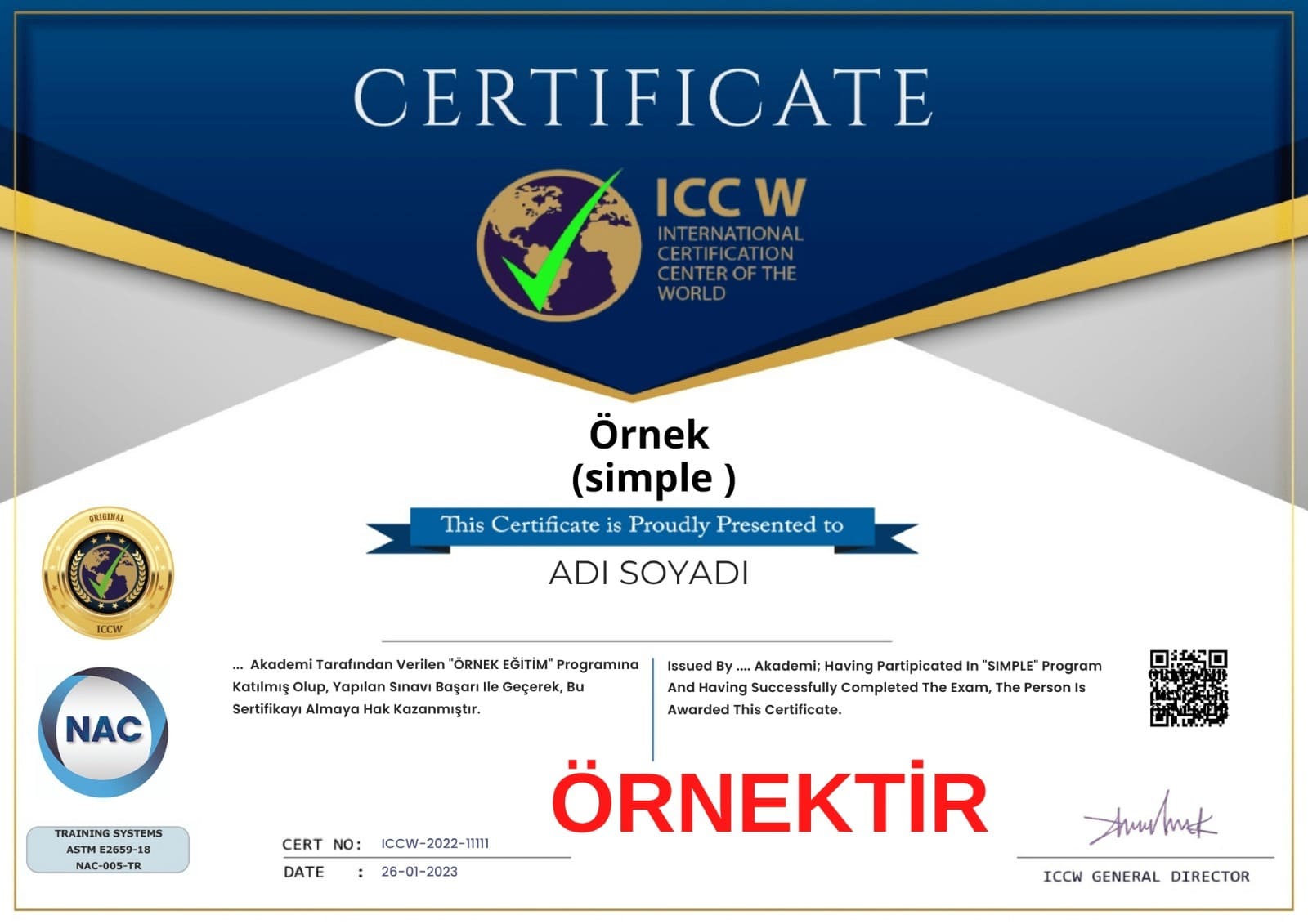 ICCW Onaylı Sertifika